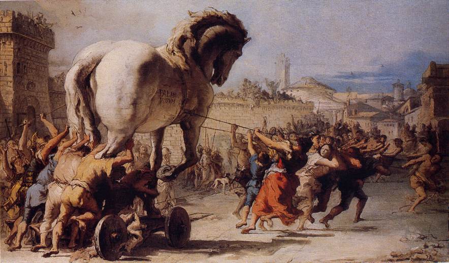 Tiepolo's Trojan horse inside the city