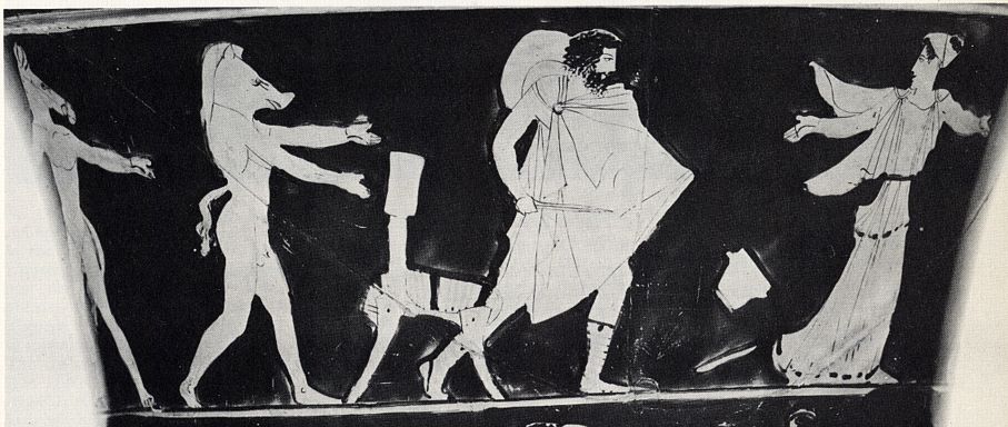 Circe with Odysseus red figure vase