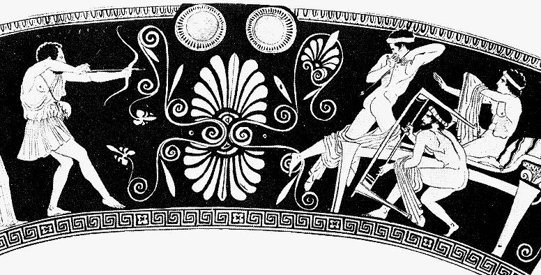 Odysseus slaughters suitors, red figure